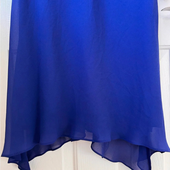 Ralph Lauren Black Label Chiffon Cape-Overlay mesh Jersey Dress sz 12 Large blue - Picture 9 of 15